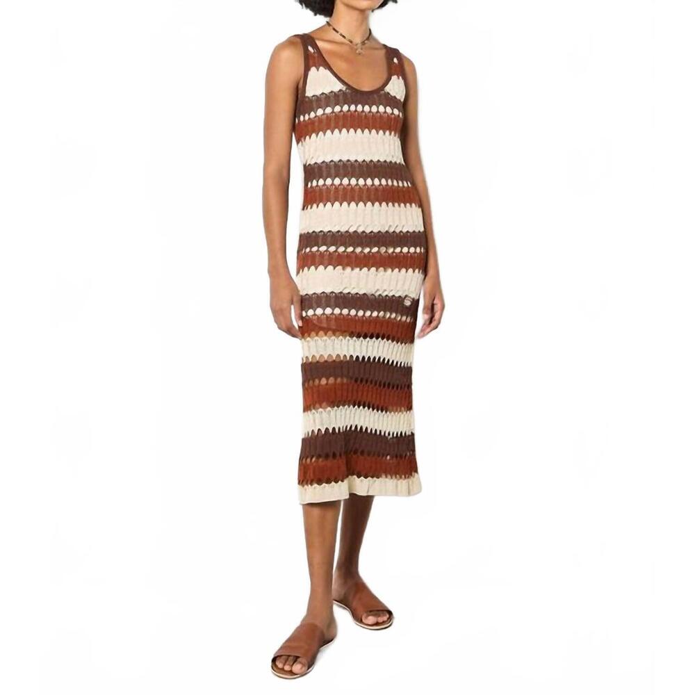 NEW APRICOT crochet stripe mid maxi dress in brown